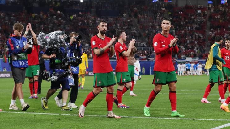 Bruno Fernandes, Cristiano Ronaldo clap to the fans during the lap of honor after the end of the match Sport Football Soccer European Championship Euro 2024 European Championship Men Season 2023 2024 18 06 2024 Portugal POR vs Czech Republic CZE in Leipzig DFL regulations prohibit any use of photographs as image sequences and or quasi video