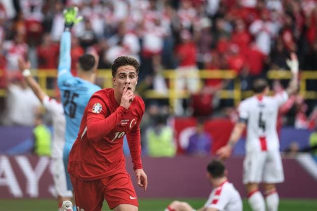 (240619) -- DORTMUND, June 19, 2024 -- Kenan Yildiz of Turkiye celebrates a goal which is later disallowed during the UEFA EURO, EM, Europameisterschaft,Fussball 2024 Group F match between Turkiye and Georgia in Dortmund, Germany on June 18, 2024. ) (SP)GERMANY-DORTMUND-FOOTBALL-EURO 2024-T?RKIYE VS GEORGIA PanxYulong 