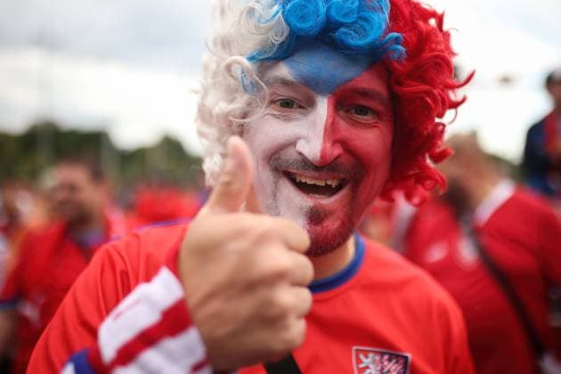 June 18, 2024, Hamburg, Germany: Fan of Czech Republic is seen during the march before the UEFA EURO, EM, Europameisterschaft,Fussball 2024 match between Portugal v Czech Republic at the Red Bull Arena on June 18, 2024 Hamburg Germany - ZUMAs197 20240618_aaa_s197_259 Copyright: xSergeixMikhailichenkox