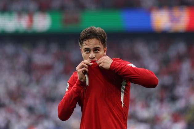 (240619) -- DORTMUND, June 19, 2024 -- Kenan Yildiz of Turkiye celebrates a goal which is later disallowed during the UEFA EURO, EM, Europameisterschaft,Fussball 2024 Group F match between Turkiye and Georgia in Dortmund, Germany on June 18, 2024. ) (SP)GERMANY-DORTMUND-FOOTBALL-EURO 2024-T?RKIYE VS GEORGIA PanxYulong 