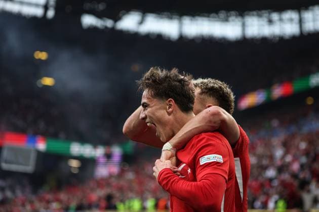 (240619) -- DORTMUND, June 19, 2024 -- Kenan Yildiz (Front) of Turkiye celebrates a goal which is later disallowed during the UEFA EURO, EM, Europameisterschaft,Fussball 2024 Group F match between Turkiye and Georgia in Dortmund, Germany on June 18, 2024. ) (SP)GERMANY-DORTMUND-FOOTBALL-EURO 2024-T?RKIYE VS GEORGIA PanxYulong 