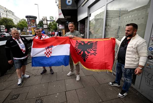 PXL_Arber Hoxha father Uke Hoxha, father od Albanican football player Erber Hoyha, enjoy atmosphere in Hamburg, Germany on 19. June 2024. before UEFA EURO, EM, Europameisterschaft,Fussball 2024 match Croatia - Albania. MarkoxLukunic PIXSELL