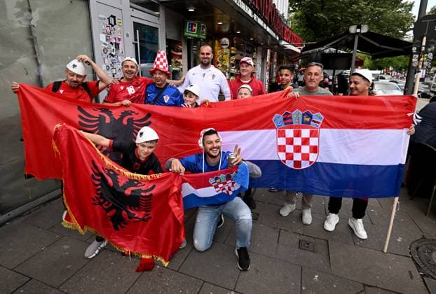 PXL_Arber Hoxha father Uke Hoxha, father od Albanican football player Erber Hoyha, enjoy atmosphere in Hamburg, Germany on 19. June 2024. before UEFA EURO, EM, Europameisterschaft,Fussball 2024 match Croatia - Albania. MarkoxLukunic PIXSELL