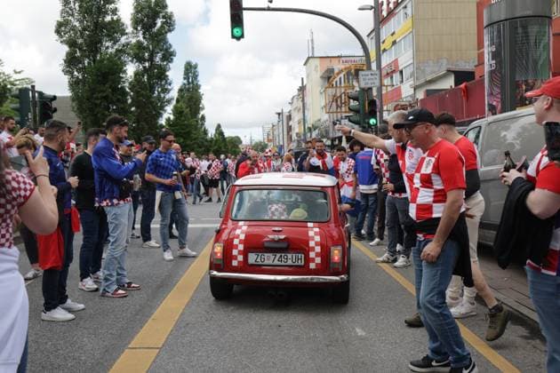 PXL_Mini Cooper fan car Mini Cooper in croatian colours in Hamburg, Germany on 19. June 2024. before UEFA EURO, EM, Europameisterschaft,Fussball 2024 match Croatia - Albania. LukaxStanzl PIXSELL