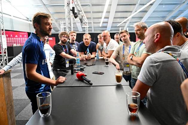 Belgium Media Activities - UEFA EURO, EM, Europameisterschaft,Fussball 2024 19 06 2024 FREIBERG AM NECKA, GERMANY - JUNE 19 : Operational director football Jelle Schelstraete talking to the press during a press conference, PK, Pressekonferenz of the Belgian Red Devils at the UEFA EURO 2024 European Football Championship tournament on June 19, 2024 in Freiberg am Necka, Germany, 19 06 2024 Freiberg am Necka Germany  Copyright: xVincentxKalutx