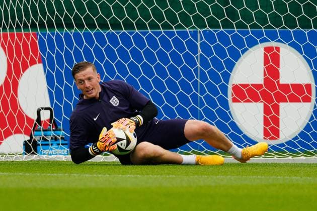 Jordan Pickford of England England Training Session, UEFA European Championship, EM, Europameisterschaft 2024, Group C, Football, Spa & Golf Resort Weimarer Land, Blankenhain, Germany, 19 Jun 2024 EDITORIAL USE ONLY No use with unauthorised audio, video, data, fixture lists, club league logos or live services. Online in-match use limited to 120 images, no video emulation. No use in betting, games or single club league player publications.  Copyright: xDavexShopland Shutterstockx 14546613j