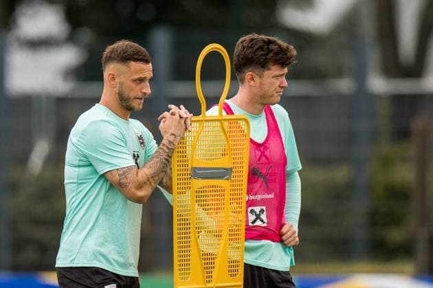 SOCCER - UEFA EURO, EM, Europameisterschaft,Fussball 2024 BERLIN,GERMANY,19.JUN.24 - SOCCER -UEFA EURO 2024, OEFB, Oesterreichischer Fussball-Bund, training. Image shows Marko Arnautovic and Michael Gregoritsch (AUT).  GEPAxpictures xJohannesxFriedl