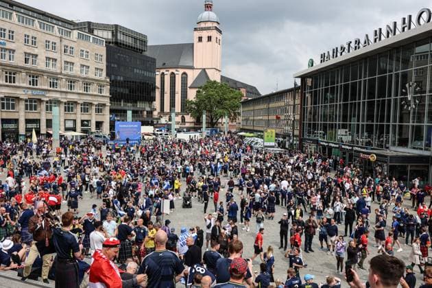 Scotland Fans Tartan Army, Bravehearts in Cologne June 19, 2024 Scotland Fans Tartan Army, Bravehearts in Cologne before the match of the Scottish national team against Switzerland on June 19, 2024