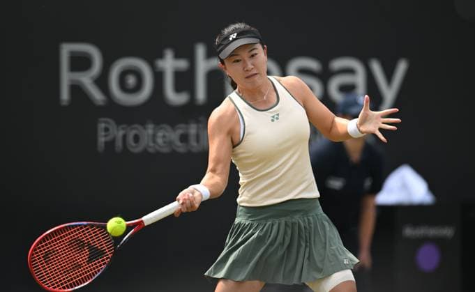 Lin Zhu of China in action during her second round match Rothesay Classic Birmingham, Day 3, Tennis, Edgbaston Priory Club, Birmingham, UK - 19 June 2024  Copyright: xAnnaxGowthorpe Shutterstockx 14543326a