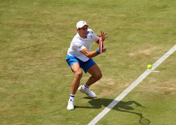 19th June 2024; Cinch Championships, Queens Club, West Kensington, London, England: Cinch Championships Queens Club, Day 3; Matteo Arnaldi (ITA) with a forehand shot to Rinky Hijikata (AUS), mens singles match  ActionPlus12656717 JohnxPatrickxFletcher