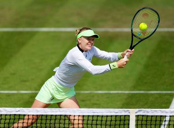 19th June 2024; Edgbaston Priory Club, Birmingham, England: Rothesay Tennis Classic Birmingham, Day 3; Harriet Dart (GBR) in her womens doubles match against Marie Bouzkova (CZE) and Sara Sorribes Tormo (ESP)  ActionPlus12656748 RogerxEvans