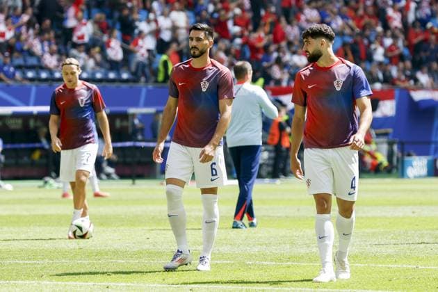 HAMBURG, Volkspark Stadium ,19-06-2024 , European Football Championship Euro2024, Group stage match no.15 between Croatia and Albania, Croatia player Josko Gvardiol and Croatia player Josip Sutalo during the warming up Croatia - Albania (Euro2024)  x25531627x Copyright: