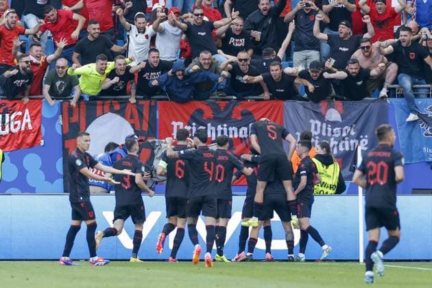 HAMBURG, Volkspark Stadium ,19-06-2024 , European Football Championship Euro2024, Group stage match no.15 between Croatia and Albania, Albania player Qazim Laci scores the 0-1 Croatia - Albania (Euro2024)  x25531870x Copyright:
