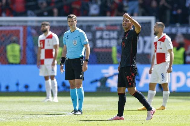 HAMBURG, Volkspark Stadium ,19-06-2024 , European Football Championship Euro2024, Group stage match no.15 between Croatia and Albania, Albania player Qazim Laci scores the 0-1 Croatia - Albania (Euro2024)  x25531877x Copyright:
