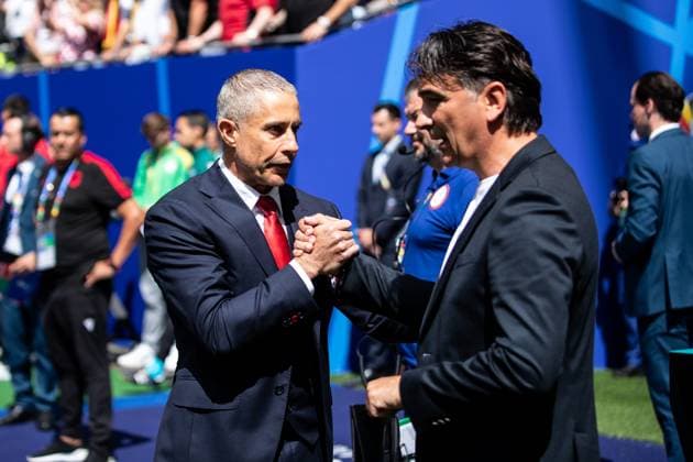 UEFA EURO 2024 Albania Croatia 19 06 2024 Zlatko Dalic Head Coach, Croatia , Sylvinho Albania, Head Coach UEFA EURO 2024 Albania Croatia Volksparkstadion, Hamburg 19 06 2024 Copyright: xBEAUTIFULxSPORTS Buriakovx