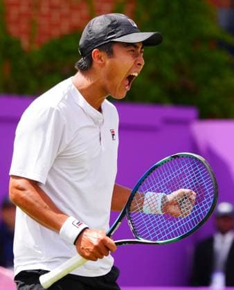 Qualifier Rinki Hijikata celebrates his second round win over Matteo Arnaldi Cinch Championships, Day 3, Tennis, Queen s Club, London, UK - 19 June 2024  Copyright: xJavierxGarcia Shutterstockx 14543332e