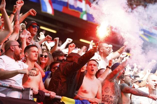 HAMBURG, Volkspark Stadium ,19-06-2024 , European Football Championship Euro2024, Group stage match no.15 between Croatia and Albania, Fireworks by fans of Croatia Croatia - Albania (Euro2024)  x25532526x Copyright: