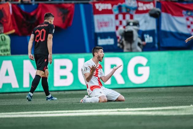 Soccer Men UEFA European Football Championship 2024 Group B Croatia vs Albania 19 06 2024 Andrej Kramaric 9, Croatia upset Hamburg Volksparkstadion Hamburg Germany
