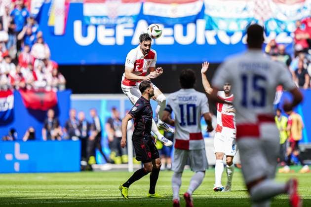 Header Josip Sutalo Croatia, 06 GER, Croatia vs Albania, European Football Championship, UEFA Euro 2024, Matchday 2, 19 06 2024 GER, Croatia vs Albania, European Football Championship, UEFA Euro 2024, Matchday 2, 19 06 2024 Hamburg Copyright: xEibner-Pressefoto MarcelxvonxFehrnx EP_MFN