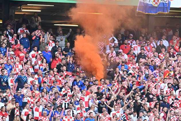 GER, Euro 2024, Group B, Croatia HRV vs Albania ALB 19 06 2024, Volksparkstadion, GER, Euro 2024, Group B, Croatia HRV vs Albania ALB in picture Feature Croatian fans use pyrotechnics nordphotoxGmbH xWitke nph00002