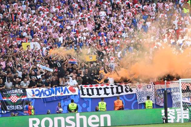 GER, Euro 2024, Group B, Croatia HRV vs Albania ALB 19 06 2024, Volksparkstadion, GER, Euro 2024, Group B, Croatia HRV vs Albania ALB in picture Feature Croatian fans use pyrotechnics nordphotoxGmbH xWitke nph00002