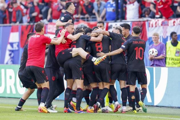 Sport Bilder des Tages HAMBURG, Volkspark Stadium ,19-06-2024 , European Football Championship Euro2024, Group stage match no.15 between Croatia and Albania, Albania player Klaus Gjasula scores the 2-2 Croatia - Albania (Euro2024)  x25532941x Copyright: