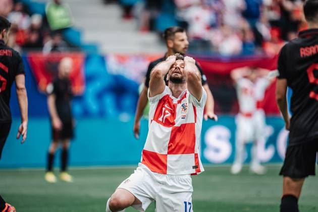 Soccer Men UEFA European Football Championship 2024 Group B Croatia vs Albania 19 06 2024 Bruno Petkovic 17, Croatia upset Hamburg Volksparkstadion Hamburg Germany