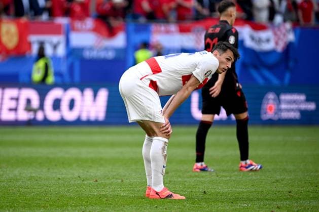Croatia v Albania: Group B - UEFA EURO, EM, Europameisterschaft,Fussball 2024 HAMBURG, GERMANY - JUNE 19: Ante Budimir of Croatia reacts after the UEFA EURO 2024 group stage match between Croatia and Albania at Volksparkstadion on June 19, 2024 in Hamburg, Germany. MarkoxLukunic PIXSELL