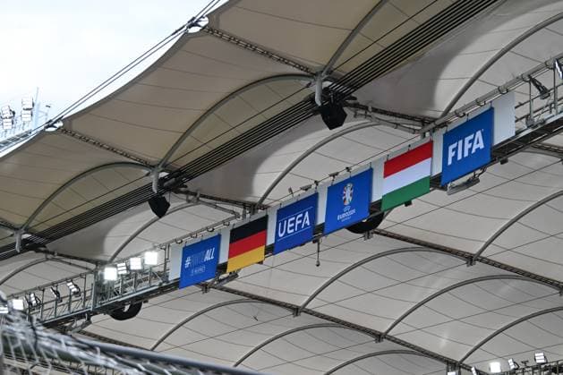 19 06 2024, xsltx, European Football Championship 2024, Germany Hungary emspor, v l symbol photo, symbol image, symbol flags, Germany, UEFA, Hungary DFL DFB REGULATIONS PROHIBIT ANY USE OF PHOTOGRAPHS as IMAGE SEQUENCES and or QUASI VIDEO Stuttgart