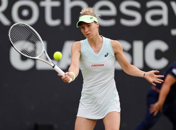 19th June 2024; Edgbaston Priory Club, Birmingham, England: Rothesay Tennis Classic Birmingham, Day 3; Viktorija Golubic (SUI) in her womens singles match against Leylah Fernandez (CAN)  ActionPlus12656862 RogerxEvans