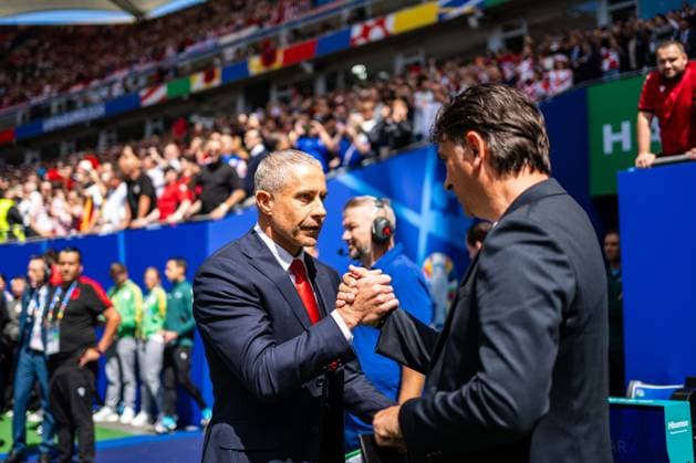 Croatia v Albania, UEFA EURO, EM, Europameisterschaft,Fussball 2024, Hamburg, Germany Hamburg, Germany. 19th, June 2024. Head coach Zlatko Dalic (R) of Croatia greets head coach Sylvinho (L) before the UEFA Euro 2024 match in Group B between Croatia and the Albania at Volksparkstadion in Hamburg. Hamburg Germany  Copyright: xGonzalesxPhoto FrederikkexJensenx