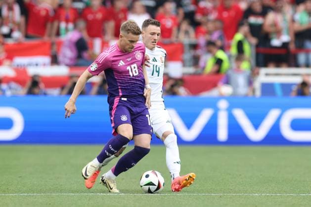 in duel, action, with Maximilian Mittelstaedt 18 Germany , Bendeguz Bolla 14 Hungary , Germany vs Hungary, Football, UEFA Euro 2024, Group stage, Matchday 2, 19 06 2024 Stuttgart Baden Wuerttemberg Germany Copyright: xkolbert-press ChristianxKolbertx