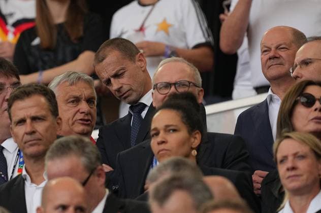 19 06 2024, Stuttgart Arena, Stuttgart, GER, EM UEFA 2024, Group A, Germany vs Hungary, in the picture Viktor Orban, Prime Minister of Hungary, Aleksander Äaeferin, President of UEFA, Olaf Scholz, Chancellor of the Federal Republic of Germany Defodi 506 20240619 hbr 1265 Defodi-506