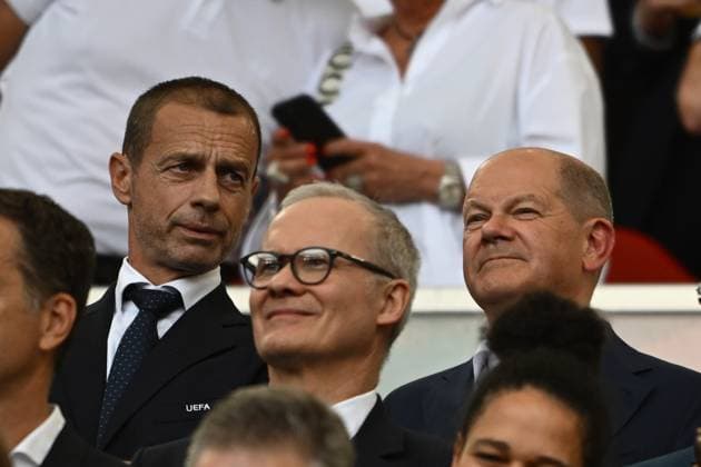 19 06 2024, xpsx, European Football Championship 2024, Germany Hungary emspor, v l UEFA President Aleksander Äaeferin Ceferin Federal Chancellor Olaf Scholz DFL DFB REGULATIONS PROHIBIT ANY USE OF PHOTOGRAPHS as IMAGE SEQUENCES and or QUASI VIDEO Stuttgart