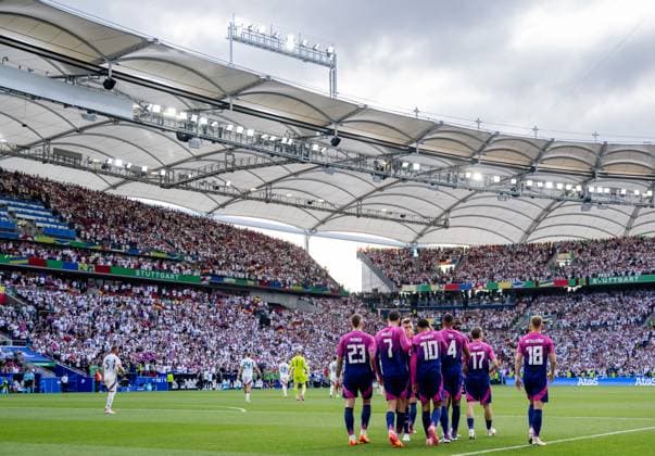 240619 Jamal Musiala of Germany celebrates with teammates after the 1 0 goal during the UEFA Euro 2024 Football Championship match between Germany and Hungary on June 19, 2024 in Stuttgart Photo Jesper Zerman BILDBYRAN kod JZ JZ0542 fotboll football soccer fotballs em europamästerskap em uefa euro uefa european football championship euro 2024 deutschland germany hungary bbeng jubel  Copyright: JESPERxZERMAN BB240619JZ069
