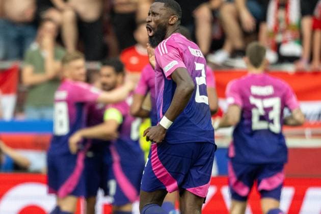 Antonio Ruediger Germany 02 after Jamal Musiala scores to make it 1 0 Germany 10 , GER, Germany GER vs Hungary HUN , European Football Championship, UEFA EURO 2024, Group A, Matchday 2, 19 06 2024, GER, Germany GER vs Hungary HUN , European Football Championship, UEFA EURO 2024, Group A, Matchday 2, 19 06 2024 Stuttgart Copyright: xEibner-Pressefoto SaschaxWaltherx EP_EER