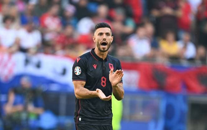 Klaus Gjasula of Albania during the EURO 2024, Group B football match between Albania and Croatia on 19 June 2024 at Volksparkstadion Hamburg, Germany. Photo Nderim Kaceli  Copyright: xNderimxKaceli IPAxSportx xipa-agx xx IPA_47280654 IPA_Agency_IPA47280654