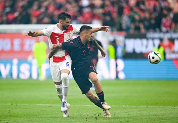 Rey Manaj of Albania and h6- during the EURO 2024, Group B football match between Albania and Croatia on 19 June 2024 at Volksparkstadion Hamburg, Germany. Photo Nderim Kaceli  Copyright: xNderimxKaceli IPAxSportx xipa-agx xx IPA_47280664 IPA_Agency_IPA47280664