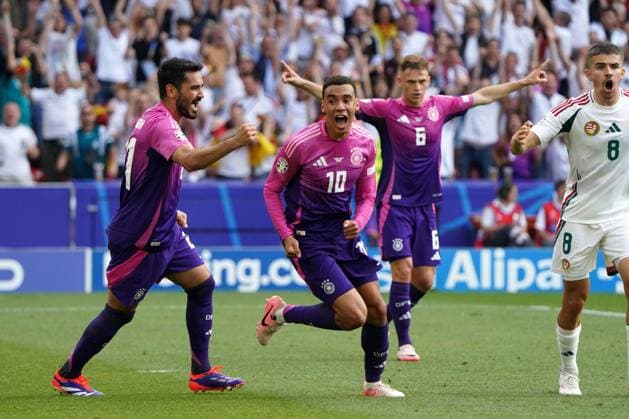 EURO 2024, Football, UEFA Euro 2024, European Championship 2024, Group stage, Group A, Germany Hungary, 19 06 2024, Stuttgartarena Stuttgart Jamal Musiala Germany, goal celebrations