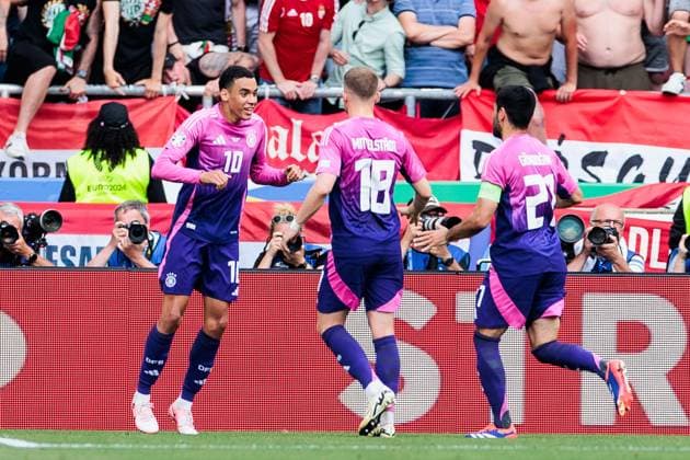 UEFA EURO 2024 Germany Hungary 19 06 2024 Jamal Musiala Germany, 10 UEFA EURO 2024 Germany Hungary Stuttgart Arena, Stuttgart on 19 06 2024 cheers for 1 0 Copyright: xBEAUTIFULxSPORTS Wunderlx