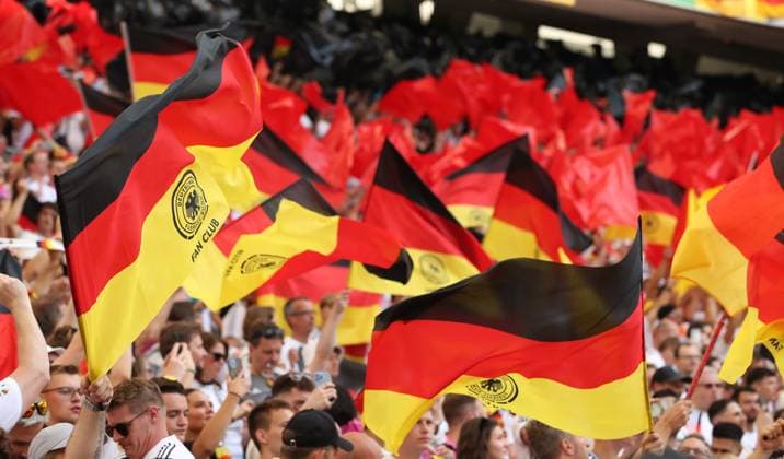 Germany fans with flags Sea of flags Sport Football Soccer European Championship Euro 2024 European Championship Men Season 2023 2024 19 06 2024 Germany GER vs Hungary HUN in Stuttgart DFL regulations prohibit any use of photographs as image sequences and or quasi video