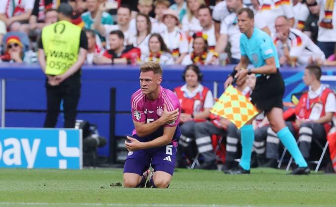 Joshua Kimmich injured after duel Sport Football Soccer European Championship Euro 2024 European Championship Men Season 2023 2024 19 06 2024 Germany GER vs Hungary HUN in Stuttgart DFL regulations prohibit any use of photographs as image sequences and or quasi video