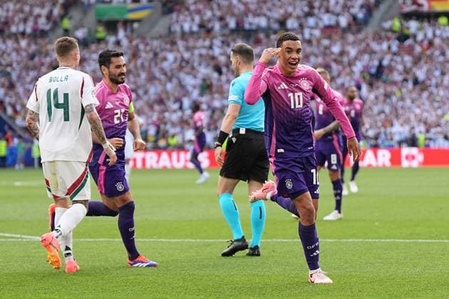 19 06 2024, Football UEFA EURO 2024, Preliminary round, Matchday 2, Germany Hungary, at Stuttgart Arena Goal celebration Jamal Musiala Germany