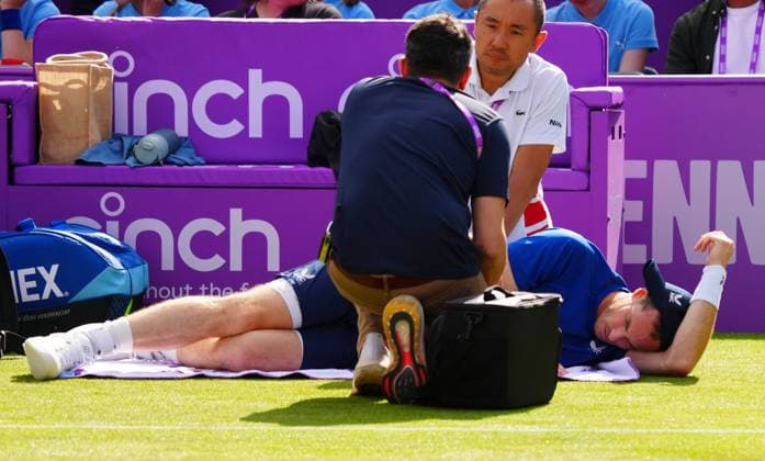 Andy Murray is forced to retire with an injury in the first set Cinch Championships, Day 3, Tennis, Queen s Club, London, UK - 19 June 2024  Copyright: xJavierxGarcia Shutterstockx 14543332aa