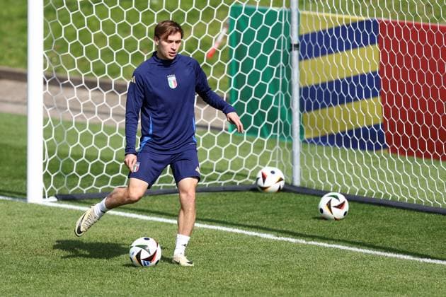 Training Session Nicolo Barella of Italy during Italy training session on the eve of their UEFA EURO, EM, Europameisterschaft,Fussball 2024 Group B football match against Spain at Hemberg-Stadion on June 19, 2024 in Iserlohn, Germany . Iserlohn Hemberg-Stadion Germany Copyright: xMarcoxCanonierox