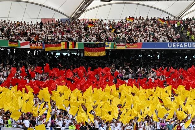 German fan block with choreography Football, men, season 2023 24, Euro 20204 Group A 2 matchday in Stuttgart, Germany Hungary, v l , 19 06 2024, Copyright: xMatthiasxKochx