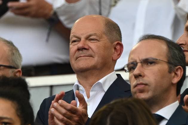 Chancellor Olaf Scholz on the stand Football, men, season 2023 24, Euro 20204 Group A 2 matchday in Stuttgart, Germany Hungary, v l , 19 06 2024, Copyright: xMatthiasxKochx