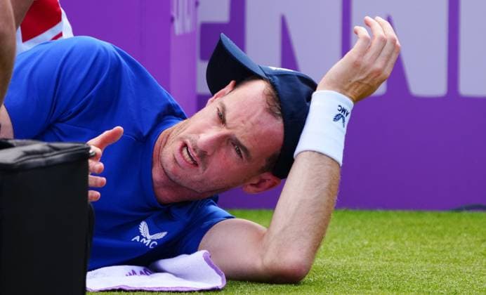 Andy Murray is forced to retire with an injury in the first set Cinch Championships, Day 3, Tennis, Queen s Club, London, UK - 19 June 2024  Copyright: xJavierxGarcia Shutterstockx 14543332as
