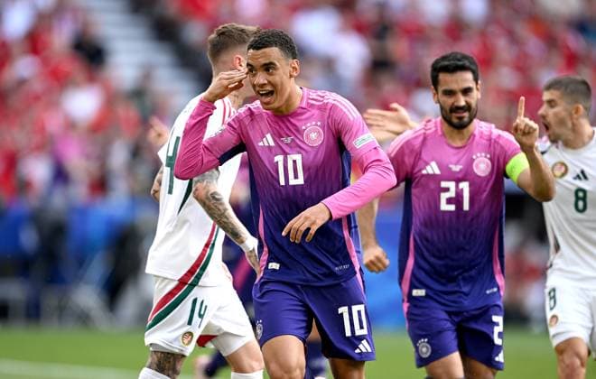 Soccer Euro 2024 Group A 19 06 2024 Germany Hungary Cheering Germany after the goal to 1 0 by goal scorer Jamal Musiala and Ilkay Guendogan f li