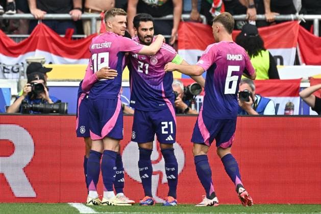 19 06 2024, xscotx, European Football Championship 2024, Germany Hungary, emspor, v l cheering after the 1 0 by Jamal Musiala Germany, 10 Stuttgart